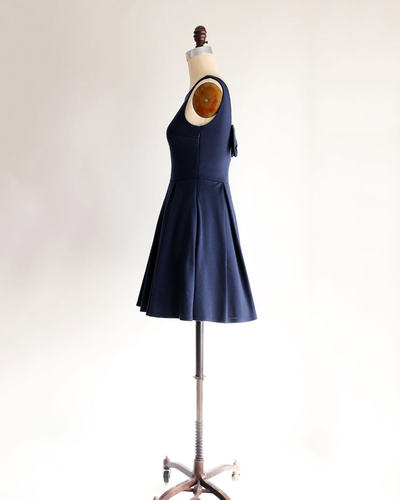 JANUARY | Navy Blue Short Ponte Fit + Flare Dress with Back Bow