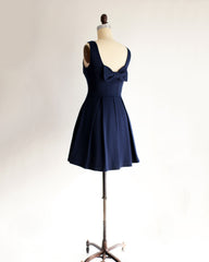 JANUARY | Navy Blue Short Ponte Fit + Flare Dress with Back Bow